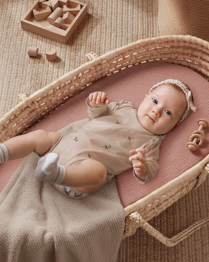 Blissful Diary Muslin Bassinet Sheets for Baby Girls Boys, Boho Soft Cotton Fitted for Oval Hourglass Rectangle Mattress, 2 Pack(Sunshine&Brown)