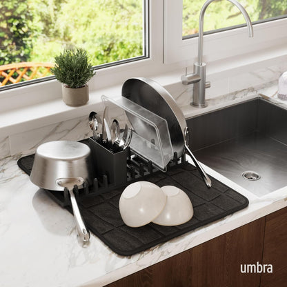 Umbra Udry Dish Rack and Microfiber Drying Mat – Space-Saving Design Folds Up for Easy Storage, Mini Rack, Gray