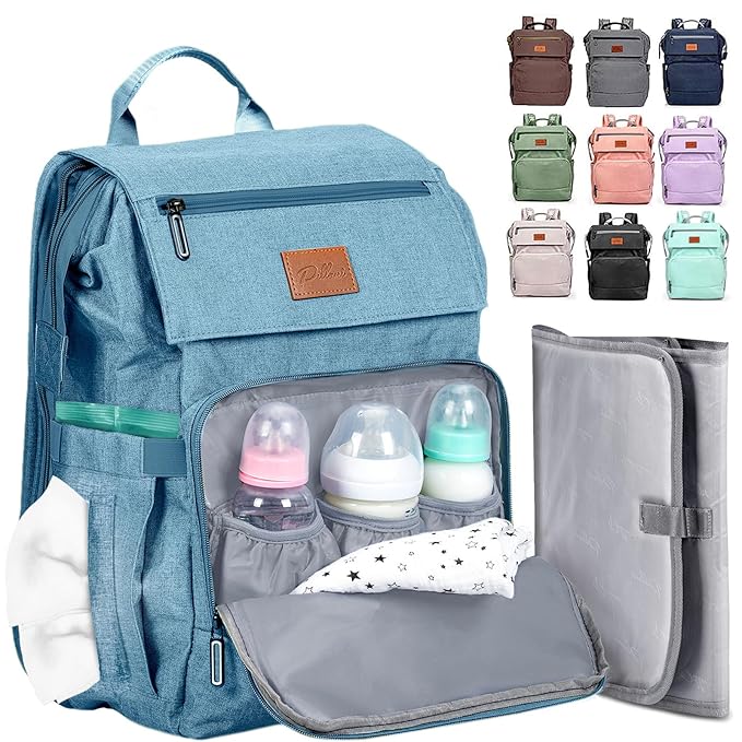 Baby Shower Gifts Diaper Bag Backpack - Large Capacity Baby Bag Backpack, Wide Opening & Easy Access Stylish Baby Diaper Bag - Waterproof, Durable, Travel-Friendly Organizer w/ Foldable Changing Pad