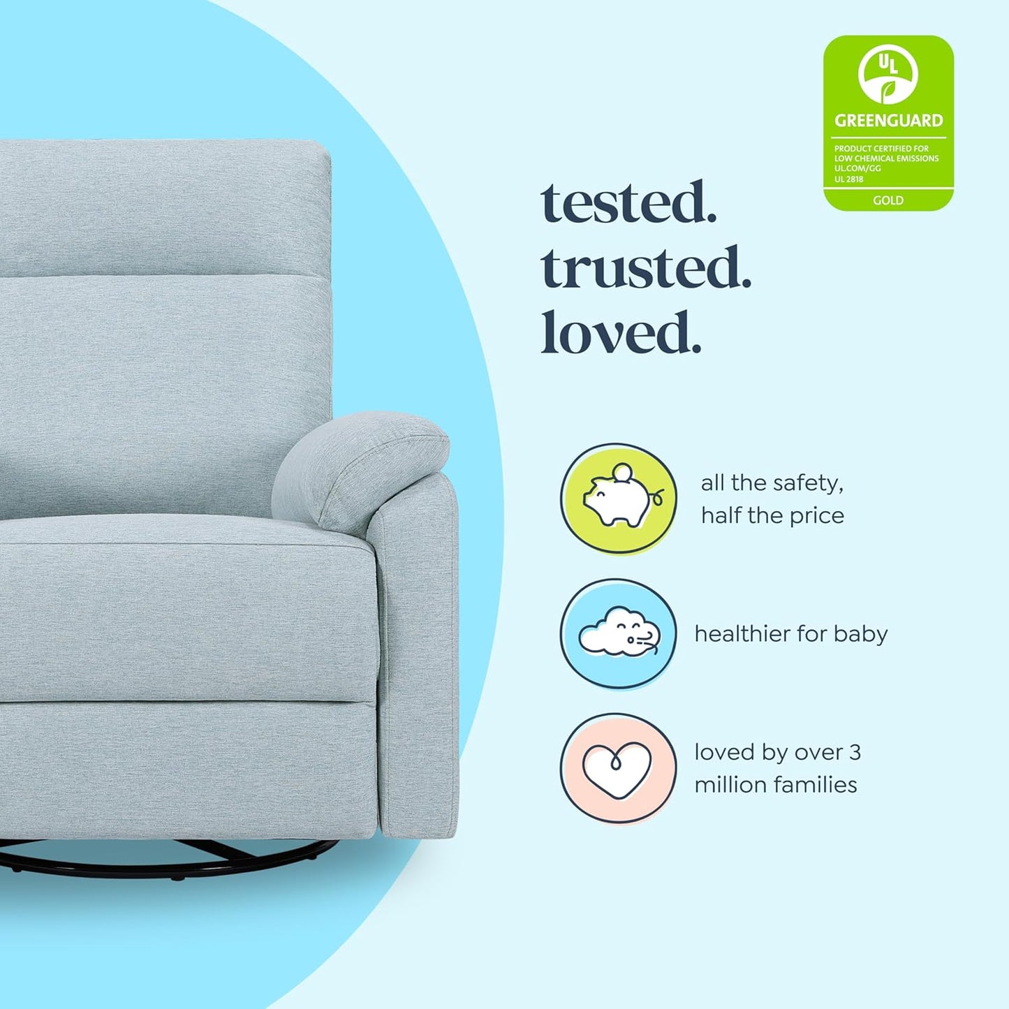 Davinci Suzy Glider Recliner Nursery Chair - Glider Rocking Chair for Nursery and Living Room - GREENGUARD Gold, FSC & Certi-PUR US Certified - 360° Swivel Rocker Recliner Chair (Cozy Cream Boucle)