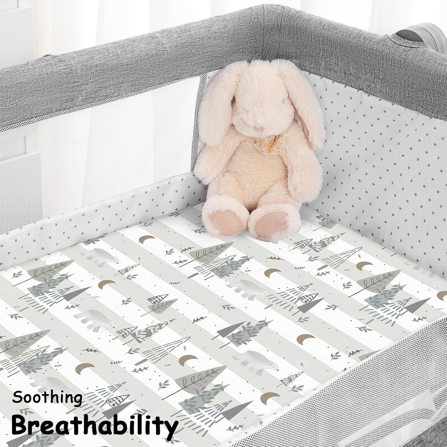 Yoofoss Pack and Play Sheets Fitted, Mini Crib Sheets 2-Pack for Pack N Play Mattress, Stretchy Playard Sheet, Soft and Breathable Green+Giraff