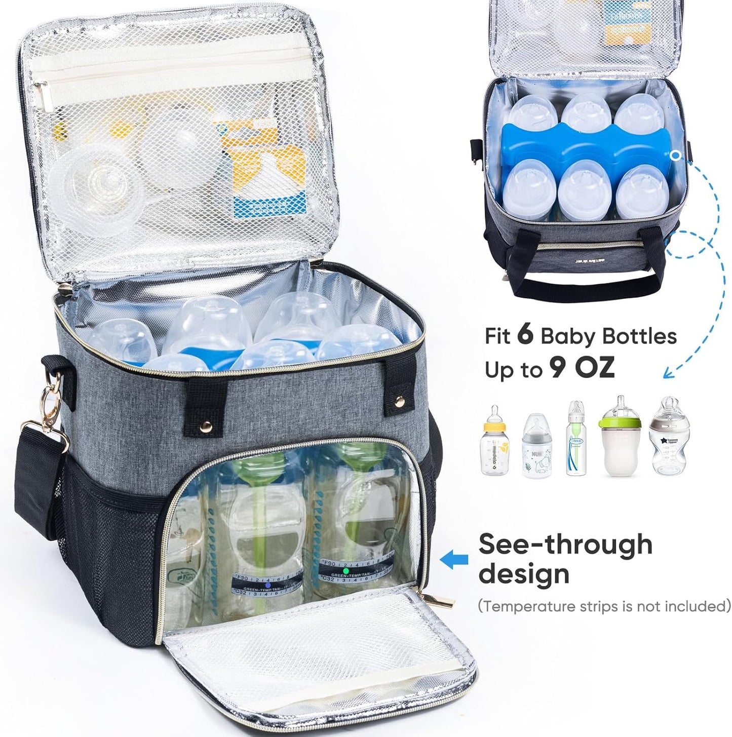 Mam Breastmilk Cooler Bag with Ice Pack for 4 Bottles - See-through Breast Pump Bag for Baby Bottles 4oz-9oz