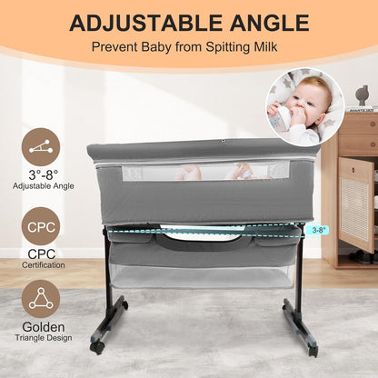 BIERUM Bassinet 4 in 1 - Bedside Bassinet for Baby, Height Adjustable Bassinet Bedside Crib with Lockable Wheels & Mosquito Nets, Large Storage Bag & Comfortable Mattresses Included.