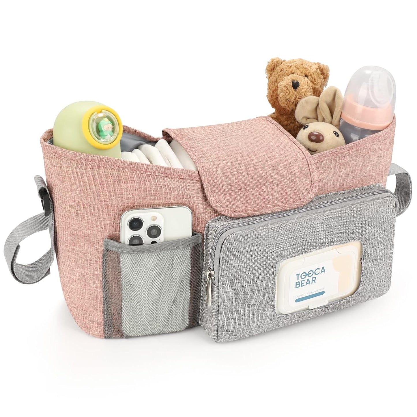 Accmor Universal Stroller Organizer with Insulated Cup Holder, Stroller Caddy Bag Accessories, Stroller Cup Holder Organizer for Uppababy Baby Jogger Britax Stroller, Black