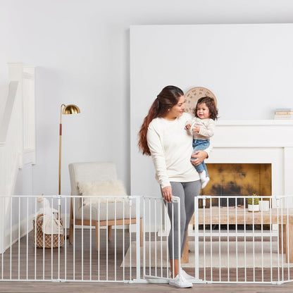 Regalo Safety 192" Super Wide Baby Gate & Play Yard, 2-in-1 Convertible Extra Wide Safety Barrier, Hardware Mounted for Toddlers & Pets, Tested & Safe for 30 Years, American Designed & Owned, White