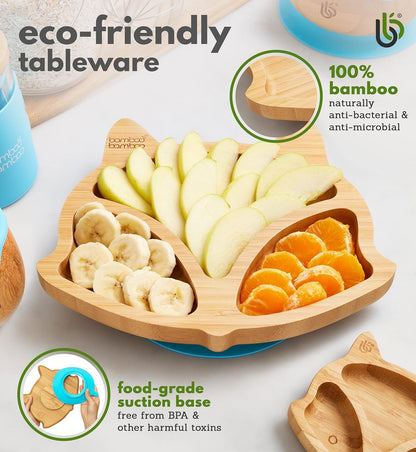 bamboo bamboo Baby and Toddler Plate for Feeding and Weaning, Bamboo Fox Plate with Secure Suction Cup for Babies from 6 Months (Fox, Pink)