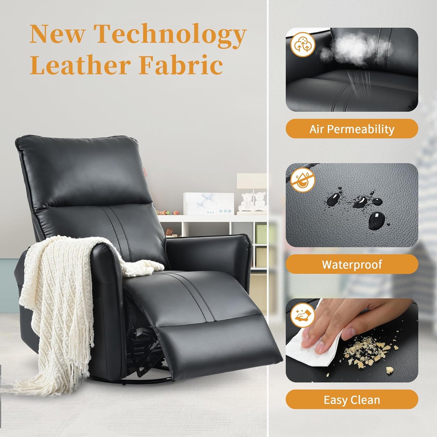 Power Swivel Rocker Recliner Chair for Nursery, Upholstered Snowflake Velvet 270°Swivel Glider Rocker Chair with USB Ports, Small Power Recliners for Small Spaces Living Room