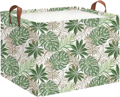 Rectangle Storage Basket with Handles,Collapsible Storage Bin,Books Box,Gift Basket(Golden Monstera)