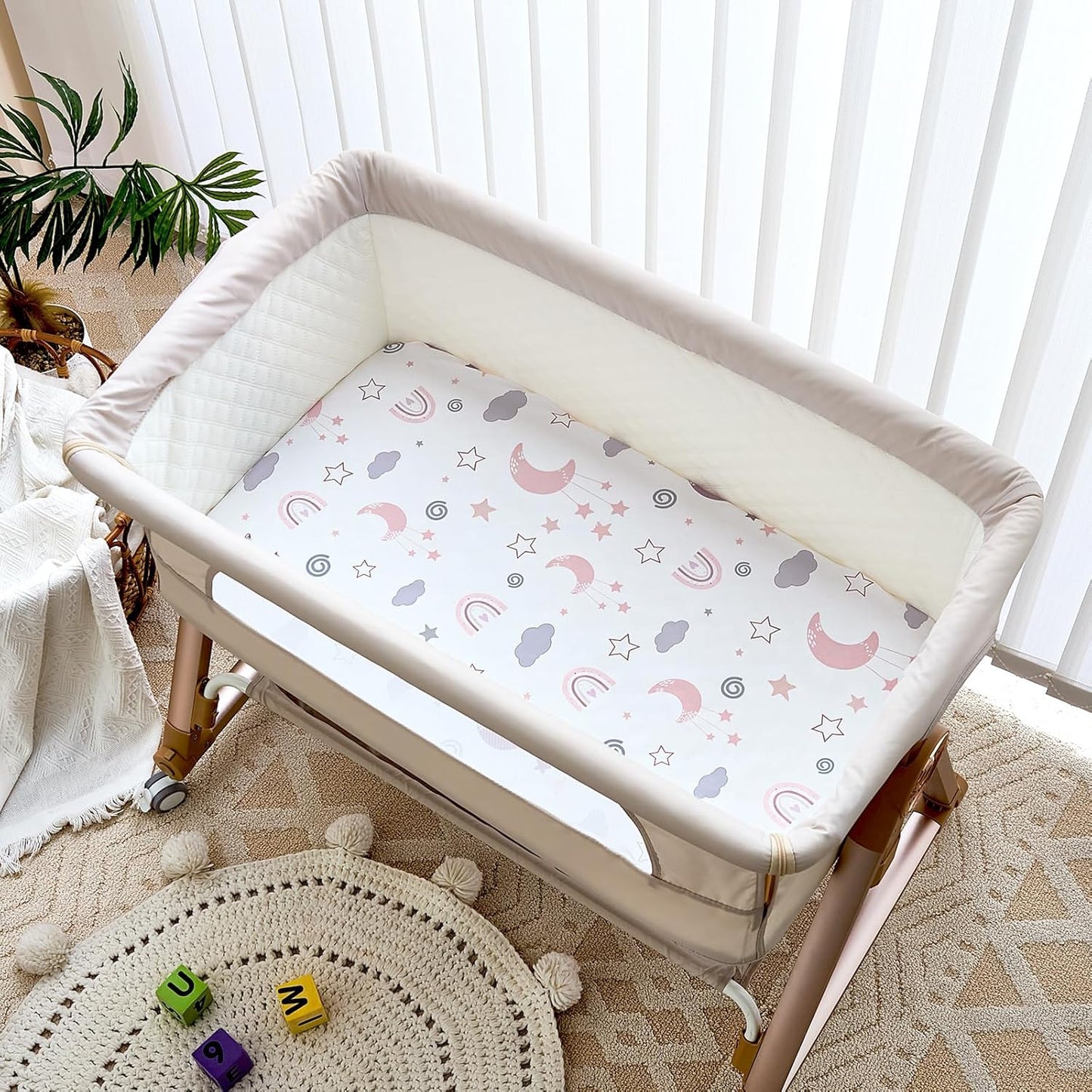 4 Pack Bedside Bassinet Sheets - 33"x20" Bassinet Sheets for Baby Delight, Angelbliss, Maxi-COSI & Most Regular Size Bedside Sleeper | Ultra Soft & Skin Friendly Bassinet Fitted Sheet for Girls