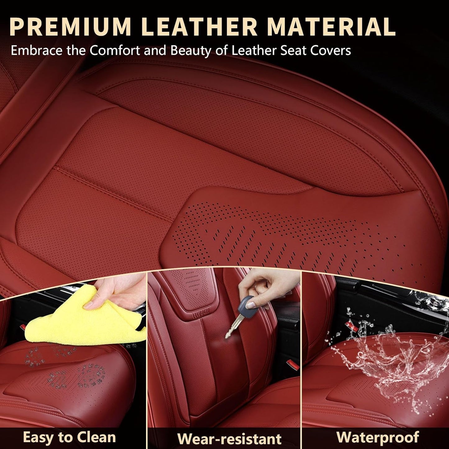 FLORICH Car Seat Covers, Brown Leather Seat Covers for Cars, Faux Nappa Leather Automotive Seat Protectors, Car Seat Cushions Universal Fit for Most Sedans SUVs Trucks - Brown