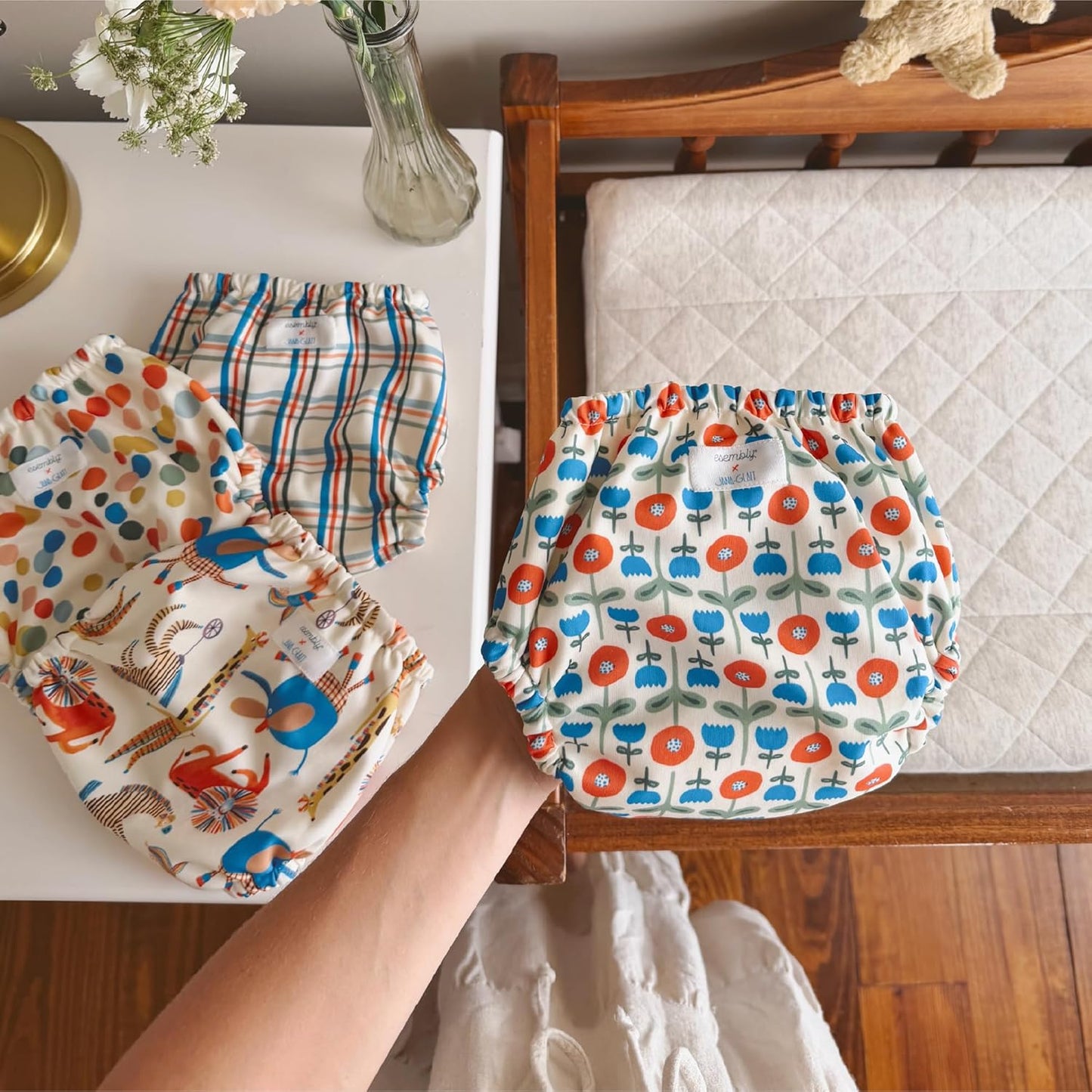 Esembly Cloth Diaper Cover - Reusable Swim Diaper, Waterproof, Breathable - Adjustable Outer Layer Over Absorbent Inner for Blowout Protection - Sea Glass, Size 2 (18-35lbs)