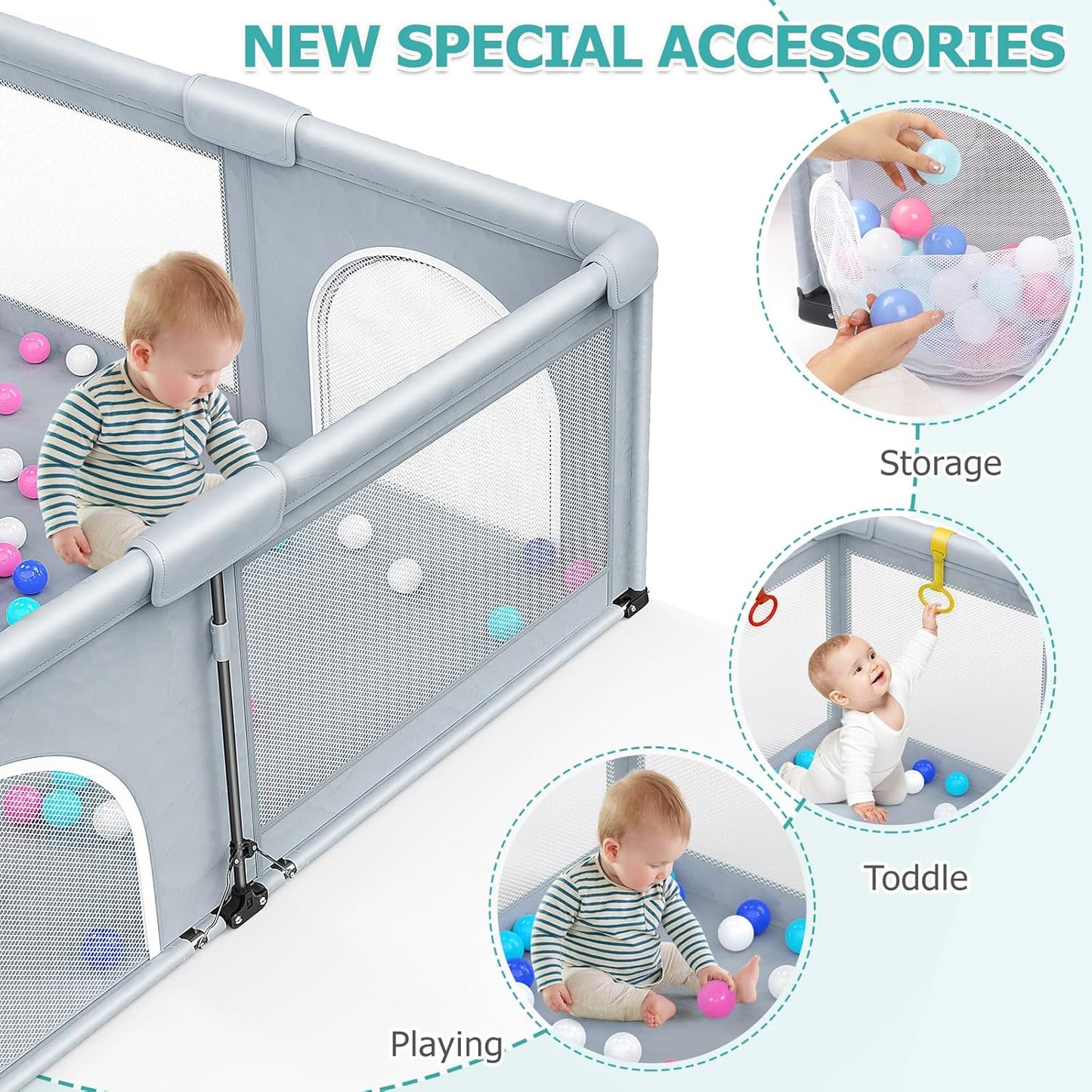 OCATO Baby Playpen Play Pen: Foldable Playpen for Babies and Toddlers Playard for Indoor Outdoor Activity Center Game Fence Safety Area Toddler Play Pen for Babies 6-12 Months Baby Gifts (50" × 50")