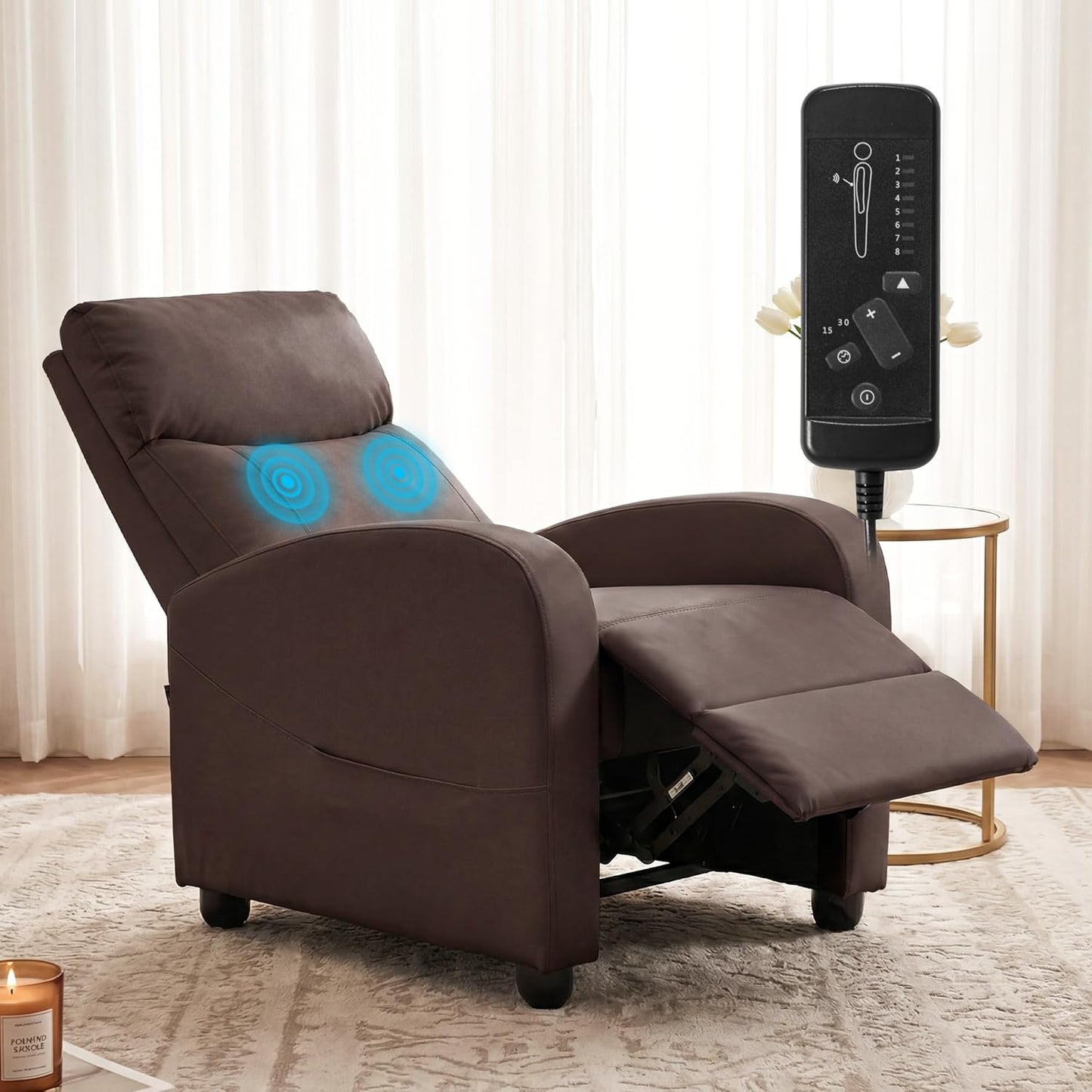 Sweetcrispy Recliner Chair, 360 Swivel Rocker Chair for Adults, Glider Rocker Recliners, Nursery Chairs for Living Room, High Back, Upholstered Deep Seat, Classical Brown