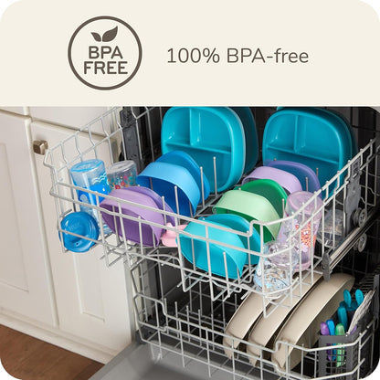 NUK Silicone Baby Tableware Bundle, Includes 1 Plate, 1 Bowl, 1 Cup, & 1 Spoon, Durable Suction Feature Helps Reduce Spills, Microwave-Safe, BPA-Free