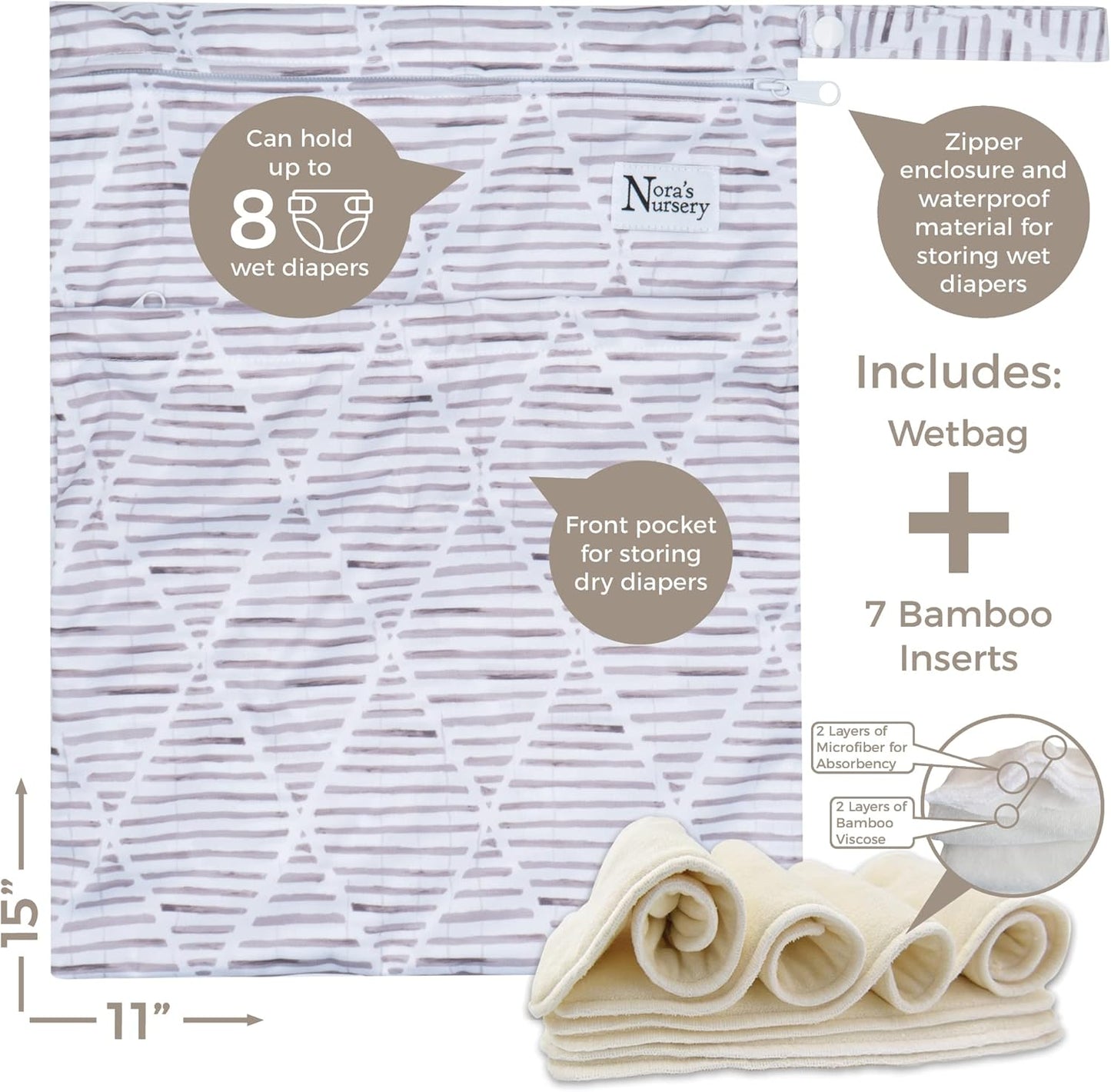 Nora's Nursery Cloth Diapers + Nora's Nursery Pail Liner for Cloth Diapers