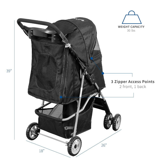 VIVO Four Wheel Pet Stroller, for Cat, Dog and More, Foldable Carrier Strolling Cart, Multiple Colors (Blue)