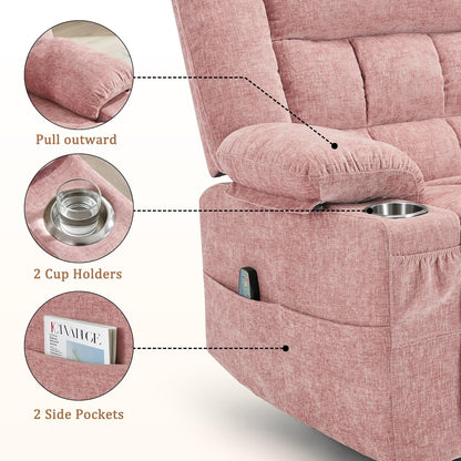 Korser 360° Swivel Rocker Recliner for Adults, Nursery Glider Recliner with Massage and Heating, Rocking Chair with Cup Holder, Manual Recliner Chair for Living Room, Bedroom (Fabric, Beige)