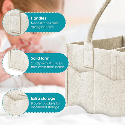 Cute Castle 2 Pack Diaper Caddy Organizer - Portable Baby Caddy Organizer with Handle, Nursery Storage Bin and Car Organizer for Girls, Boys - Baby Gift Basket - Grey