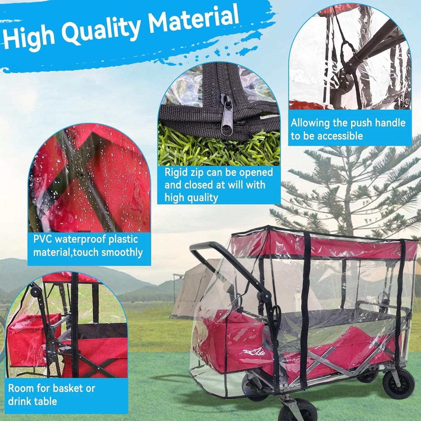 Wagon Cover for Rain, Universal Rain Cover Water Proof Wind Cover Stroller Baby Trend Quad Radio Flyer Wagon Rain Cover Trolley Cart Accessories for Outdoor Garden Camping Picnic