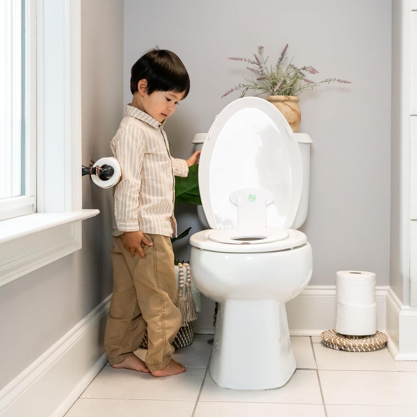 Ingenuity Ready Set Go Potty Training Toilet, Removable Bowl, Non-Skid Bottom, Wide Stable Base, Age 18 Months & Up, White & Grey