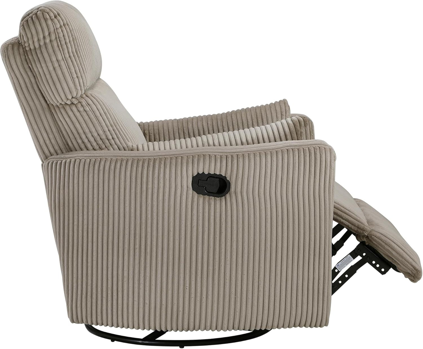 Lexicon Modern Swivel Glider Recliner Chair, Nursery Glider, Corduroy Fabric Upholstery Recliner with 2 Lumbar Pillows, Manual Reclining Sofa Chair for Living Room/Office/Apartment, Beige
