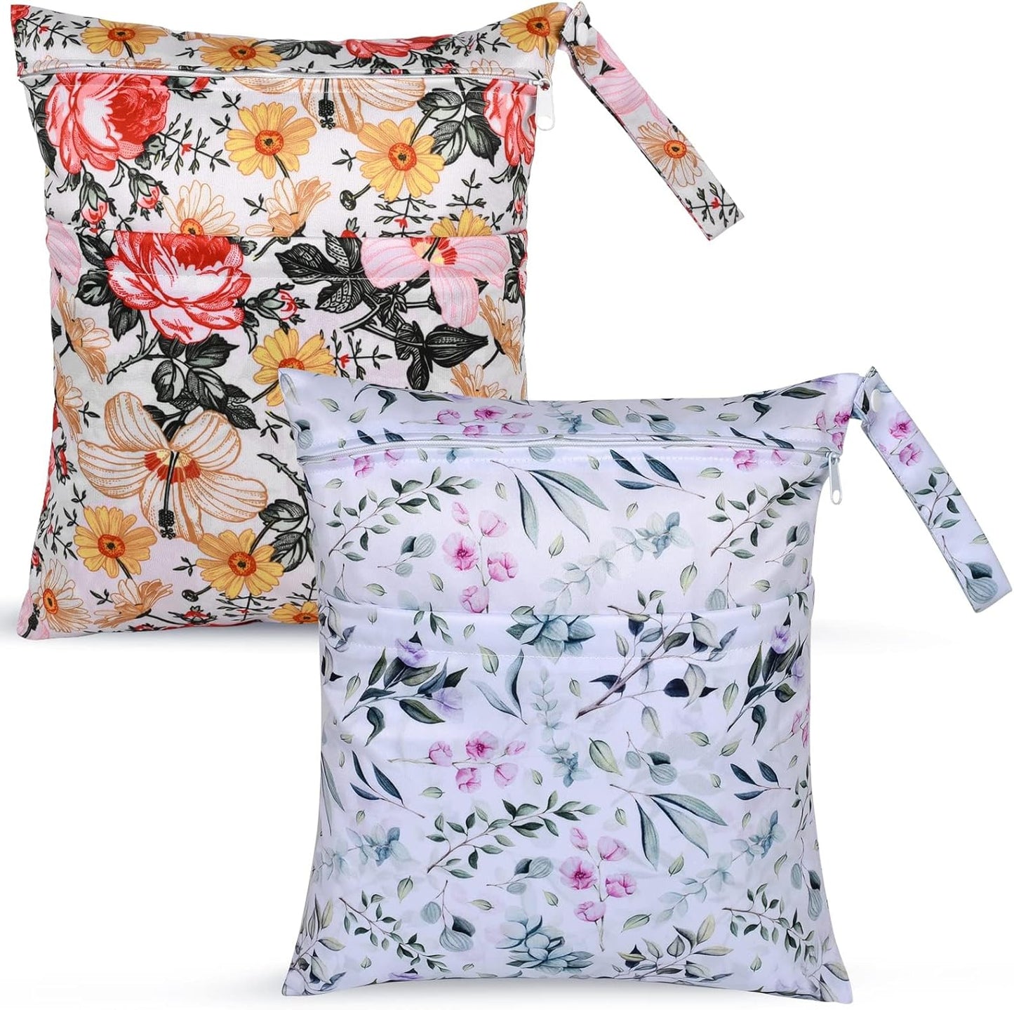 Wet Dry Bags 2-Pack with Cute Dolphin Print - Waterproof Travel Organizer for Swimming Pool Beach Gym Baby Cloth Diapers Swimwear with Dual Zippers