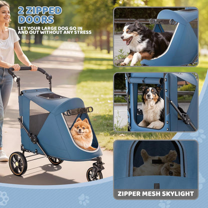 Magshion Compact Pet Stroller for Small-Medium Dogs/Cats up to 22lbs, 4-Wheel Lightweight Umbrella Shaped Portable Puppy Travel Jogger with Breathable Mesh, Cup Holder & Rear Storage, Black