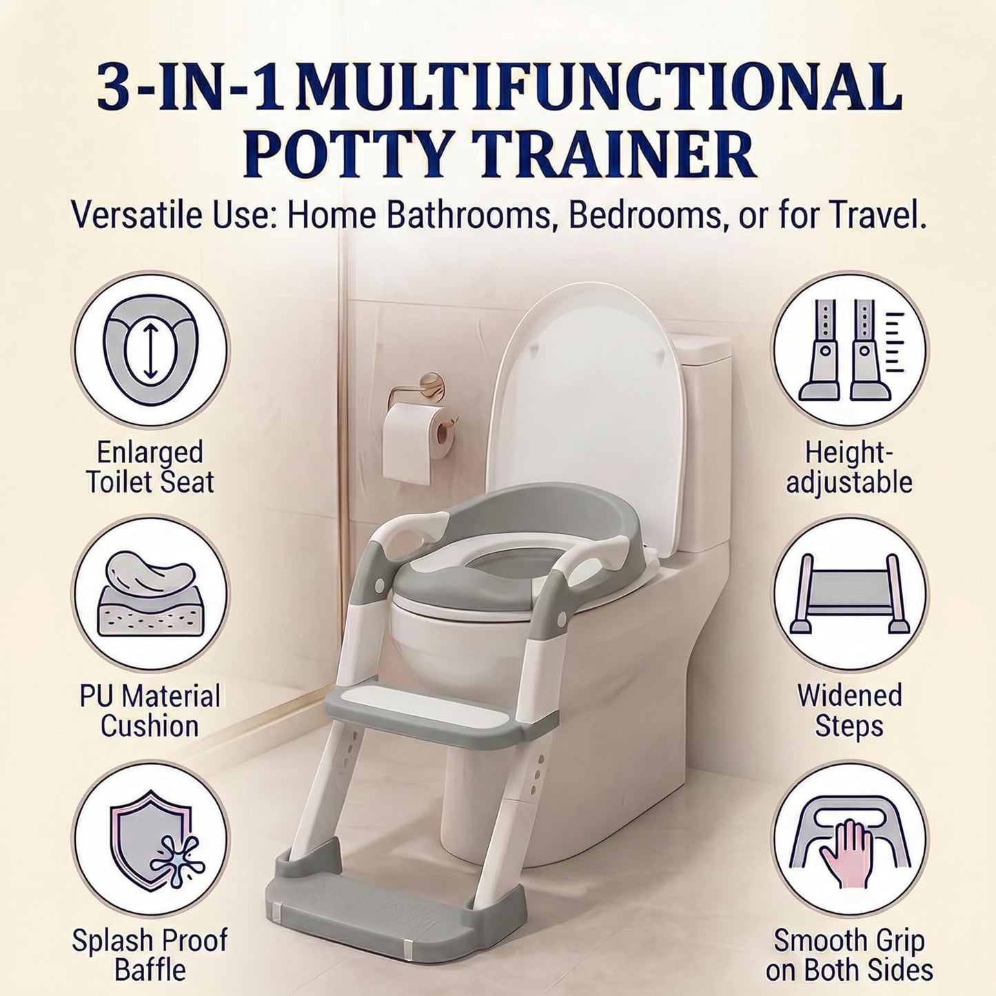 Potty Training Seat - 2026 Upgraded 3-in-1 Foldable Potty Chair with Adjustable Step Stool, Removable Cushion & Splash Guard, Portable Potty Training Toilet for Toddler Boys and Girls (Cyan)