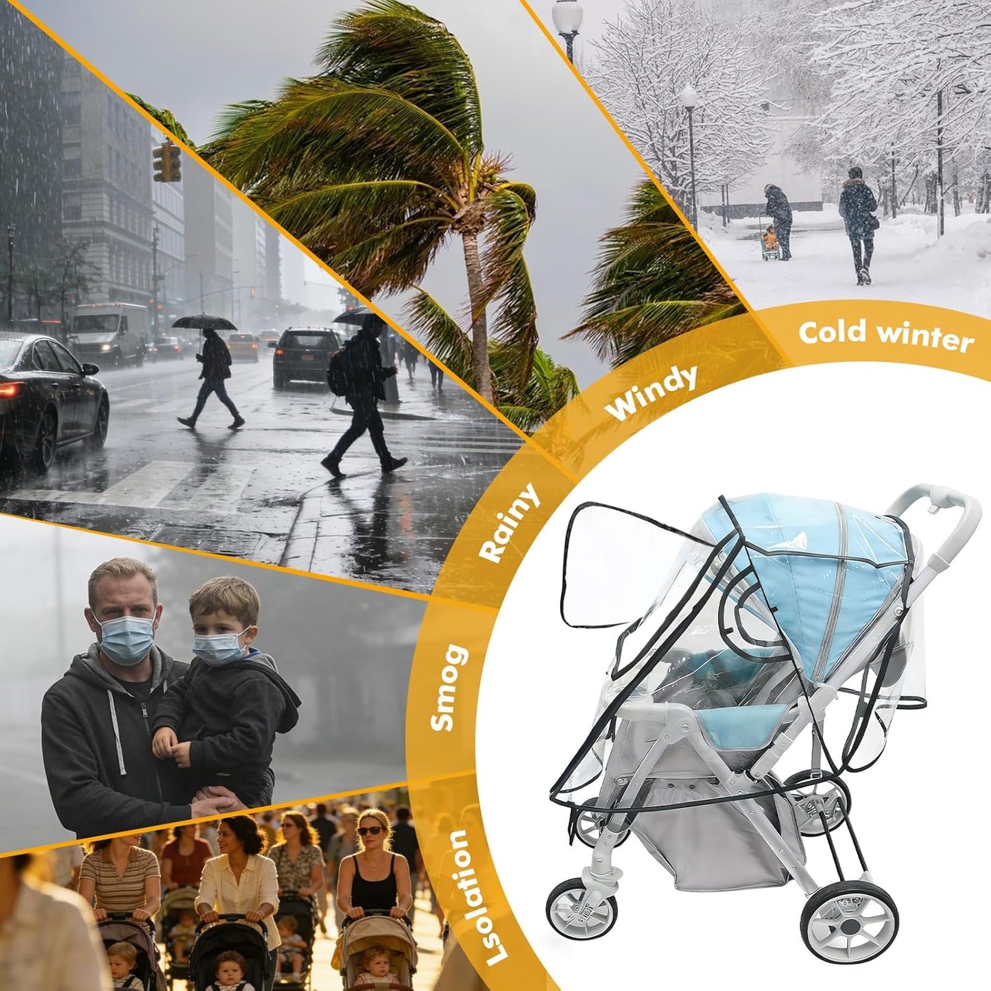 Stroller Rain Cover, Universal All-Season Lightweight Clear Stroller Poncho for Outdoor Protection, Easy to Install, Shields Against Wind, Rain, and Ensures Baby’s Comfort, Safe Outings