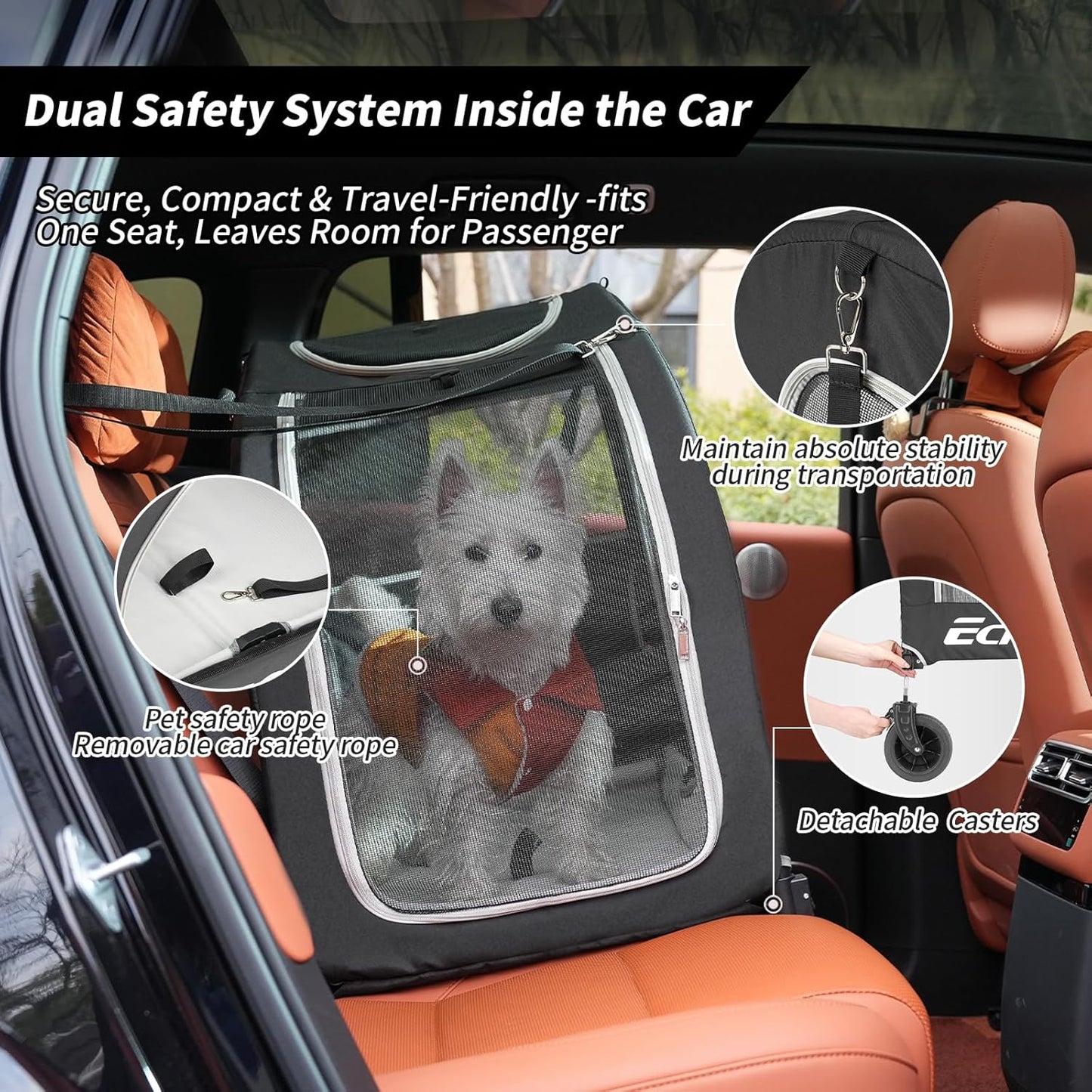 EchoSmile 4 Wheels Pet Stroller, Dog & Cat Stroller for All-Season, Lightweight Carrier with Storage Basket, Adjustable Handle, Removable Pad, Breathable Mesh, Up to 135 lbs, Grey