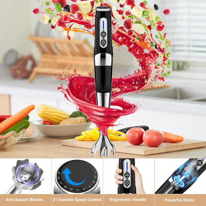 Toogel Cordless Immersion Blender, Electric Hand Blender with 21-Speed & 3-Angle Adjust, USB Rechargeable, BPA-Free & Dishwasher Safe for Baby Food, Smoothies, Soup (Grey)