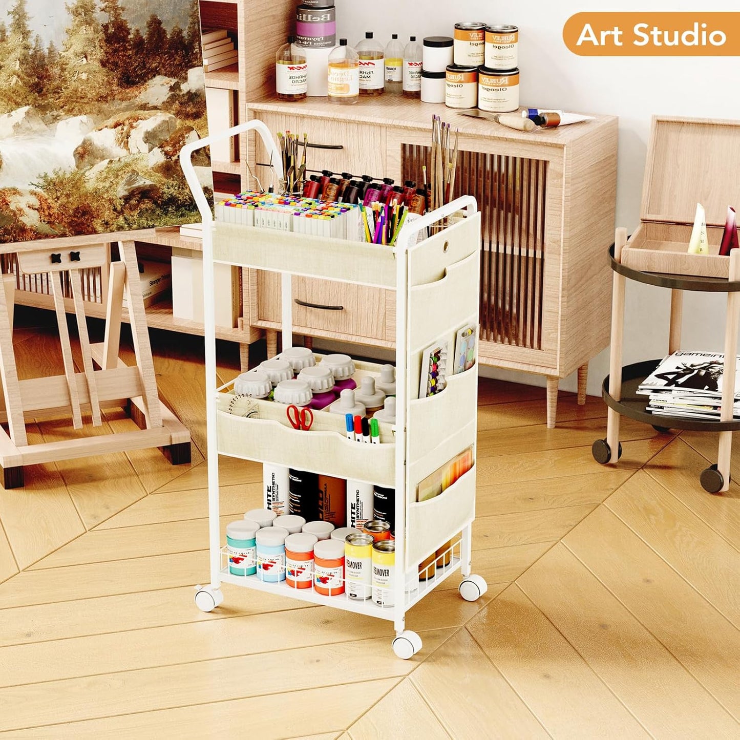 BBLIKE 3-Tier Diaper Caddy Organizer - Rolling Utility Baby Cart with Drawer and Side Pockets for Nursery and Baby Essentials, Multi-Function Cart for Bedroom and Bathroom, White