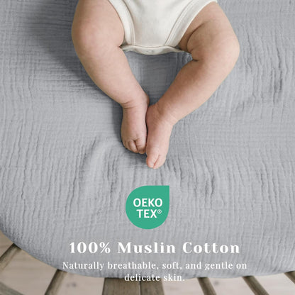 Muslin Bedside Sleeper Bassinet Fitted Sheets, 3 Pack Cotton Baby Sheet for Boys & Girls, Soft, Compatible with Baby Delight, Dream On Me, AMKE and Other Rectangle Mattress (Nightfall Blue)