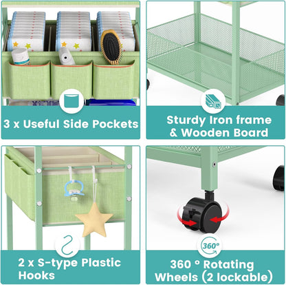 LIDTOP 2In1 Baby Diaper Caddy & 3-Tier Rolling Diaper Cart, Diaper Caddy Organizer Cart with Dividers, Mobile Metal Utility Cart for Nursery Essentials, Detachable Bedside Cart, Large Capacity