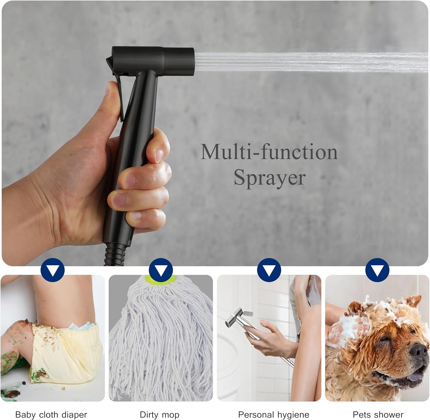 Brushed Gold Bidet Sprayer Head Only, Stainless Steel Brass Hand Bidet Sprayer with Adjustable Water Pressure Control for Baby Cloth Diaper & Bathroom & Pet Shower