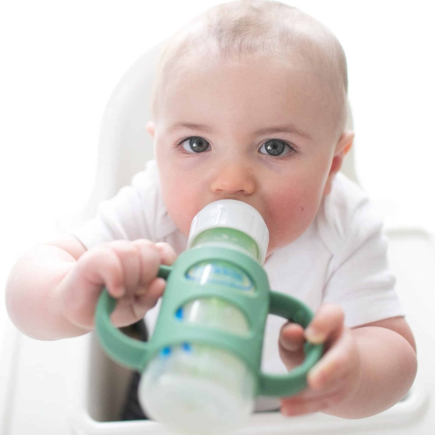 Dr. Brown's Narrow Baby Bottle Handles, 100% Silicone, Easy Grip Removable Handles for Bottle to Sippy Cup Transition, Blue, 4m+