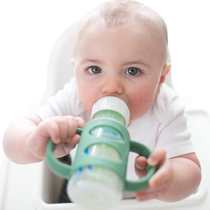 Dr. Brown's Narrow Baby Bottle Handles, 100% Silicone, Easy Grip Removable Handles for Bottle to Sippy Cup Transition, Blue, 4m+