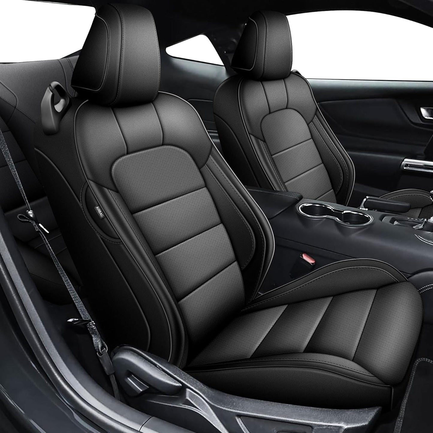 AOMSAZTO Seat Covers for Ford Mustang Coupe 2015 2016 2017 2018 2019 2020 2021 2022 2023 2024 2025 2026, Custom Fit Full Set Faux Leather (New Red)