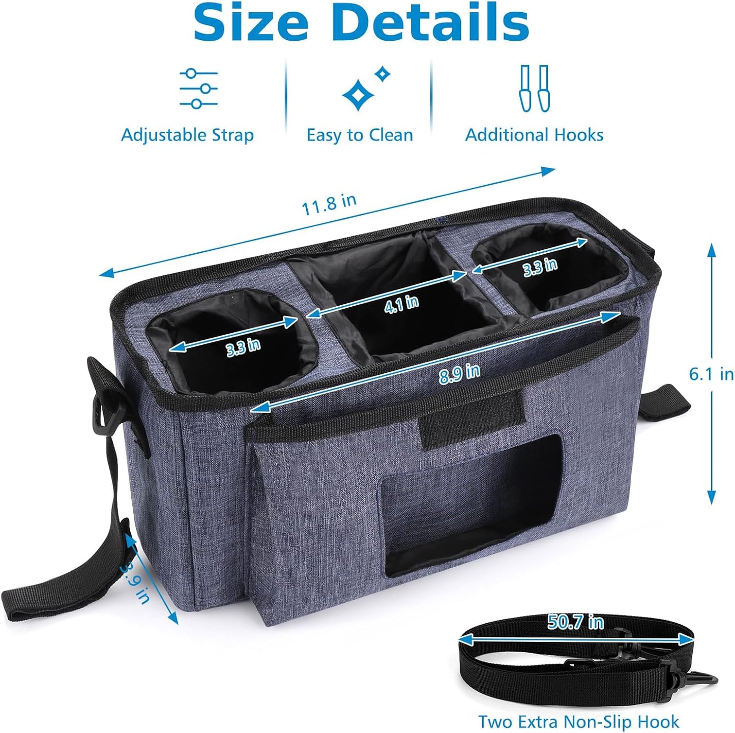 Accmor Universal Stroller Organizer with Insulated Cup Holder and Shoulder Strap, Stroller Caddy Bag Stroller Cup Holder Attachment for Uppababy, Baby Jogger, Britax Strollers, Black