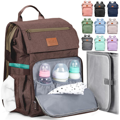 PILLANI Baby Diaper Bag Backpack - Large Waterproof Travel Diaper Bag for Boys & Girls, 16 Organizer Pockets with Changing Pad, Insulated Bottle Pockets & Stroller Straps, Baby Shower Gifts, Dinosaur