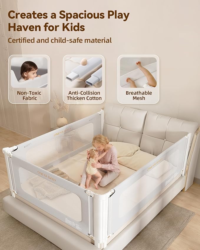 Bed Rail for Toddlers, Thickened & Reinforced Bedrails for Queen with Double Child Lock, Upgraded Toddler Bed Rails with Height Adjustable, Kids Baby Bed Rail Guard, Grey, 1Side 60" Lx28 H
