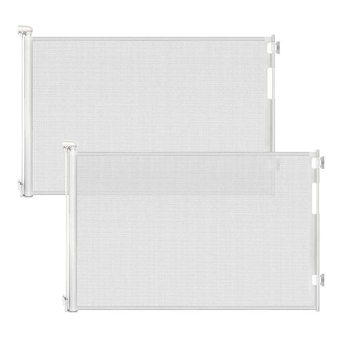 (2 Pack) Retractable Baby Gates for Doorways, Mesh Dog Gate for Stairs, Pet Gate Indoor, Extends to 55" Wide 33" Tall, Safety Toddlers Gates for Hallways, Indoor & Outdoor Use, White