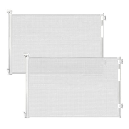 (2 Pack) Retractable Baby Gates for Doorways, Mesh Dog Gate for Stairs, Pet Gate Indoor, Extends to 55" Wide 33" Tall, Safety Toddlers Gates for Hallways, Indoor & Outdoor Use, White