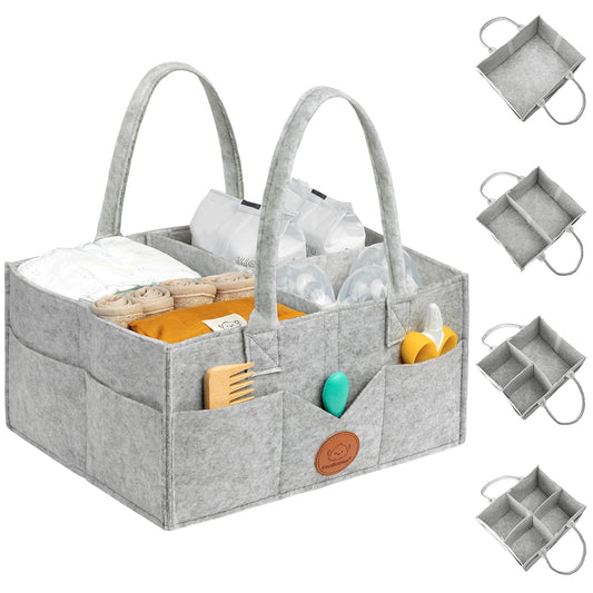 KeaBabies Baby Diaper Caddy Organizer with Handle - Portable Baby Car Organizers and Storage for Nursery, Changing Table, Large Shower Gift Basket for New Mom Gifts & Boy Girl Registry (Mystic Gray)