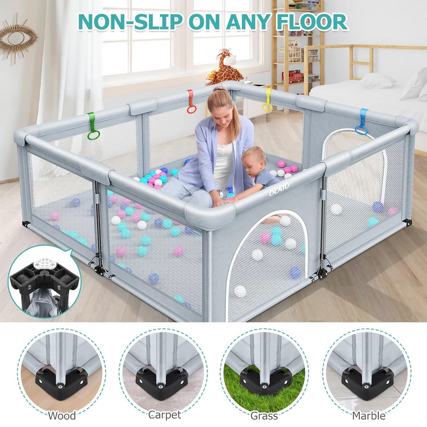 OCATO Baby Playpen Play Pen: Foldable Playpen for Babies and Toddlers Playard for Indoor Outdoor Activity Center Game Fence Safety Area Toddler Play Pen for Babies 6-12 Months Baby Gifts (50" × 50")