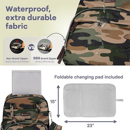 RUVALINO Diaper Bag Backpack, Multifunction Travel Back Pack Maternity Baby Changing Bags, Large Capacity, Waterproof and Stylish, Green Camo