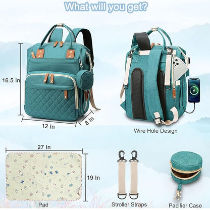 SHITIESHOU Diaper Bag Backpack Baby Bag, Baby Girl Boy Diaper Bag for Dad Mom with Pad, 16 Pockets, Pacifier Case, Large Diaper Bags Unisex for Travel (Green)