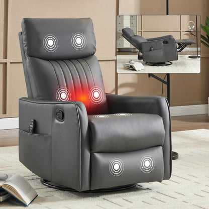 Swivel Rocker Recliner Chair for Adults, Nursery Rocking Chair with Heat and Massage, Glider Reclining Chair for Small Space Living Room Bedroom, Faux Leather Black