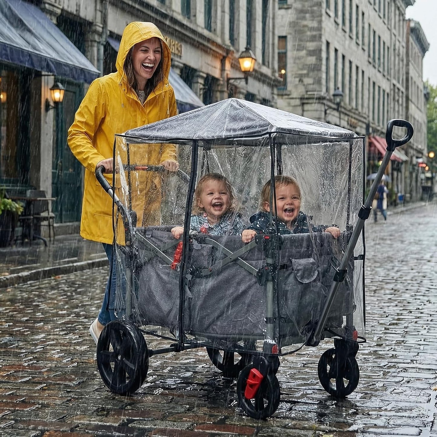 EVER ADVANCED Luxe TPU Wagon Stroller Rain Cover, Non-Yellowing Clear Shield with Double Zippered Side Access, Waterproof Windproof Cover for Kids Wagon & Other Push-Pull Wagon(Cart NOT Included)