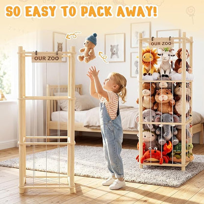 Woodure Stuffed Animal Storage & Organizer, Wooden Cute Zoo Toy Holder for Toddler Rooms, Playrooms & Bedrooms(2pcs)